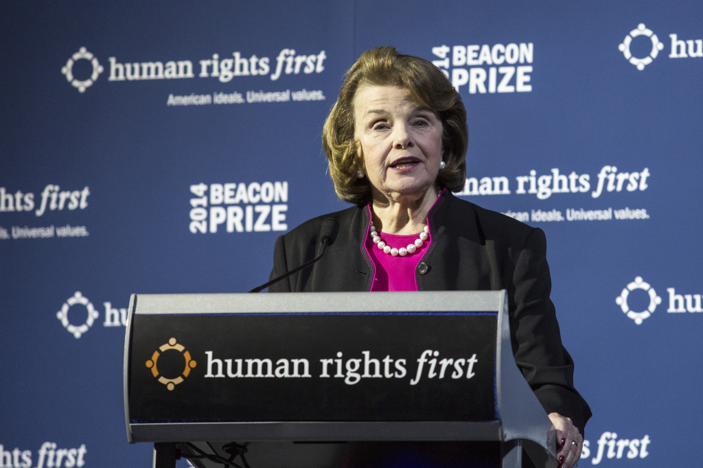  Sen. Dianne Feinstein (D-CA) delivers remarks about the Senate Intelligence Committee's report on the Central Intelligence Agency's detention and interrogation program during a gala event hosted by the  Human Rights First organization, at the Newseum, December 10, 2014 in Washington, D.C. 