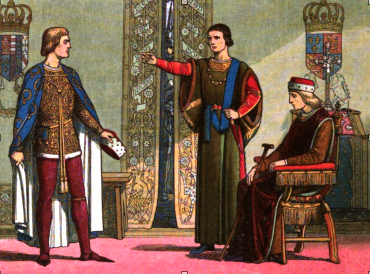 Henry VI sits while Richard Plantagenet, 3rd Duke of York, and Edmund Beaufort, 2nd Duke of Somerset, have an argument. 1864. Public Domain.