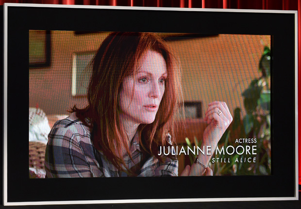 An image of Julianne Moore in her role in the film 'Still Alice' at the 87th Academy Awards Nominations Announcement at the AMPAS Samuel Goldwyn Theater on January 15, 2015 in Beverly Hills, California.