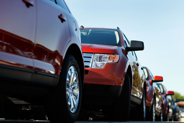 Ford vehicles are seen on the sales lot at the Metro Ford dealership  in Miami, Florida. 