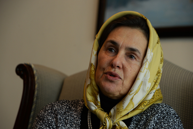 In this photograph taken on October 30, 2014, Afghan First Lady Rula Ghani, also known as Bibi Gul, speaks during an interview with AFP at the Presidential Palace in Kabul. 
