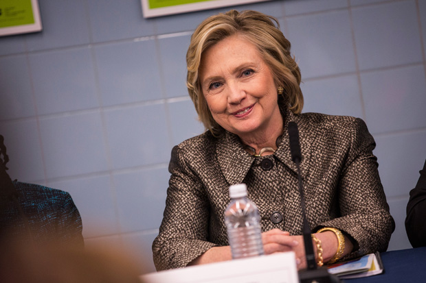 Former Secretary of State Hillary Clinton attends a round table conversation and press conference April 1 in New York City.