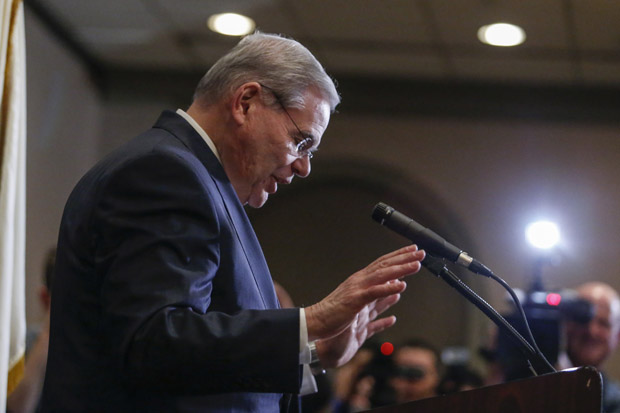 Sen. Robert Menendez (D-NJ) speaks at a press conference April 1 in Newark, New Jersey.
