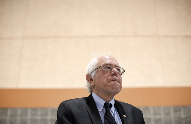Democratic presidential candidate Sen. Bernie Sanders (R) (I-VT) waits to deliver his remarks April 25 at the South Carolina Democratic Party state convention in Columbia, South Carolina.