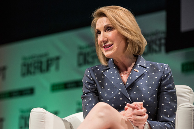 Republican presidential hopeful Carly Fiorina speaks at TechCrunch's Disrupt conference May 5 in New York City. 