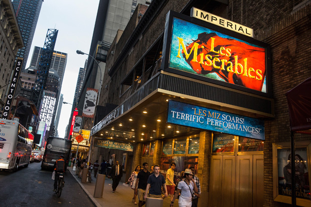 The marquee for Les Miserables is seen May 27 near Times Square  