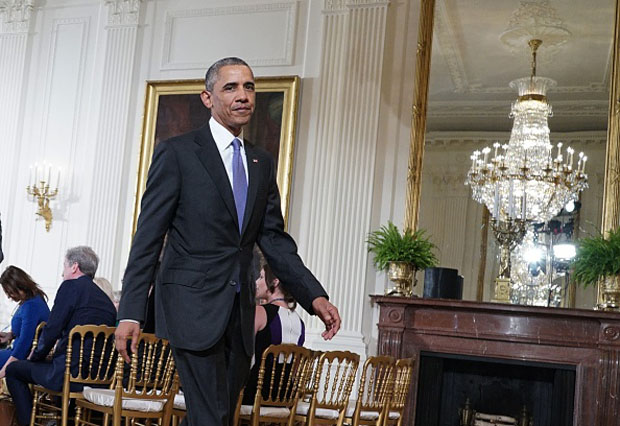 President Barack Obama leaves the East Room following a July 15 press conference on the nuclear deal with Iran at the White House in Washington, D.C.   