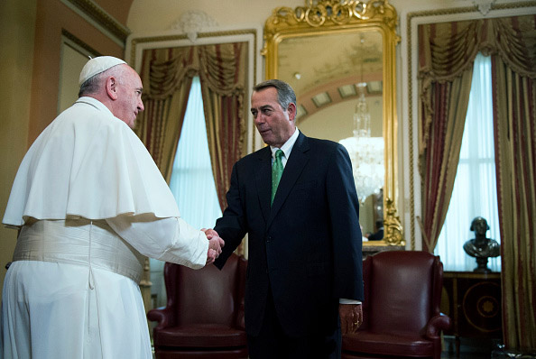 Speaker of the House John Boehner (R-Ohio), right, greets Pope Francis, left, Sept. 24 in the U.S. Capitol building. 