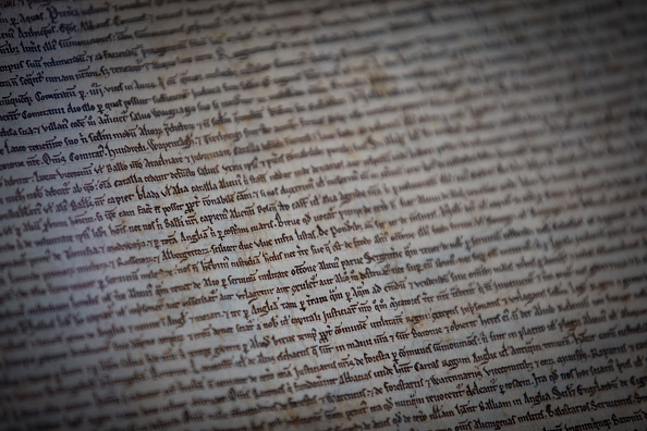 
A copy of the Magna Carta on display in Salisbury Cathedral's Cloisters and Chapter House on Feb. 27, in Salisbury, England. To celebrate the 800th anniversary of the historic charter, the cathedral — which boasts to have the best-preserved Magna Carta of the four originals — opened a new interactive exhibition on the document, its creation and legacy.