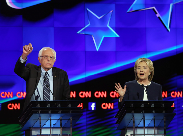 Sanders, left, and Clinton at Tuesday night's debate Democratic presidential debate in Las Vegas.