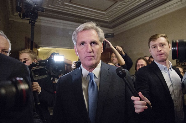 House Majority Leader Kevin McCarthy, R-Calif., walks out of the speaker nominee election on Oct. 8 after dropping out of the race on Capitol Hill. McCarthy had been considered the frontrunner for the speakership.