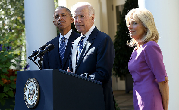 Vice President Joe Biden, center, announces Wednesday that he will not run for president. At his side are his wife, Jill Biden, and President Obama.

