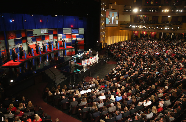 The scene inside the Milwaukee Theatre during the previous GOP debate, on Nov. 10.