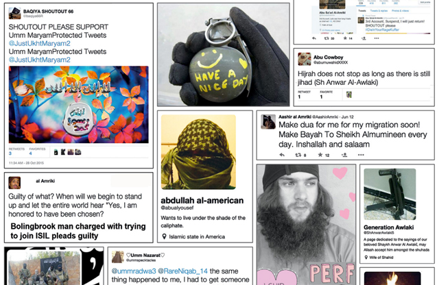 Social media posts collected by the authors of "ISIS in America: From Retweets to Raqqa," a study of "U.S. persons arrested, indicted, or convicted in the United States for ISIS-related activities," and of "ISIS-related mobilization in America."