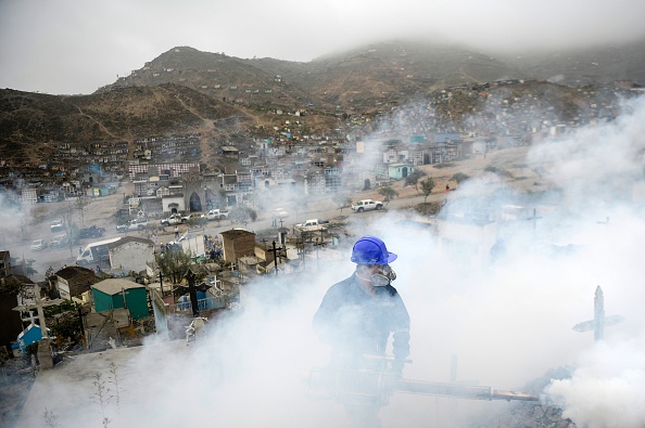 A specialist fumigates the Nueva Esperanza graveyard in the outskirts of Lima, Peru, on Jan. 15. Health officials fumigated the largest cemetery in Peru and second-largest in the world to prevent Chikunguya and Zika virus, which affect several South American countries.
