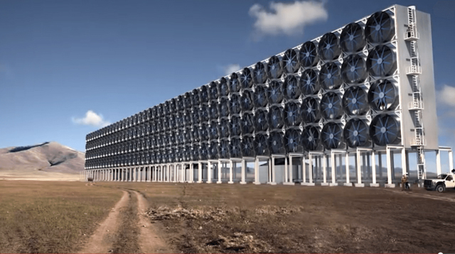 The Canadian company Carbon Engineering has a design for using giant fans to collect air and "scrub" it of carbon dioxide.