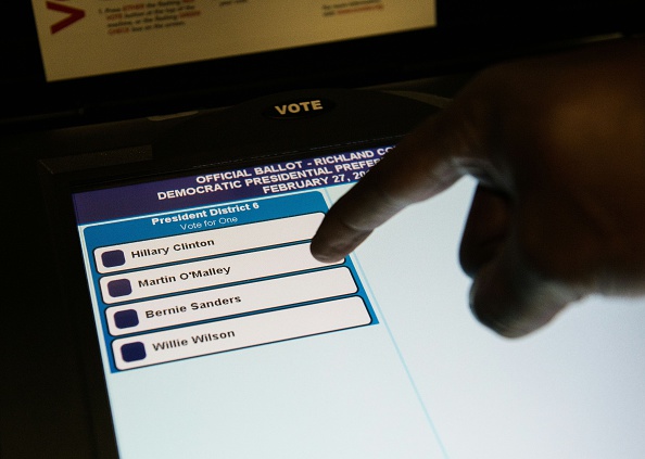 A man casts his ballot in the South Carolina Democratic primary in Columbia, South Carolina, on February 27.