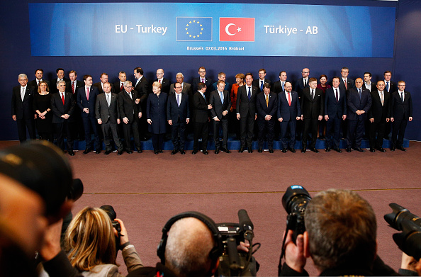 A general view of the group photo taken during The European Council Meeting In Brussels held on March 7.  EU leaders are meeting with Turkish Prime Minister Ahmet Davutoglu in Brussels, to discuss the worst refugee crisis since the Second World War, as thousands of migrants remain stranded in Greece after borders along the Balkan route to Germany are closed.