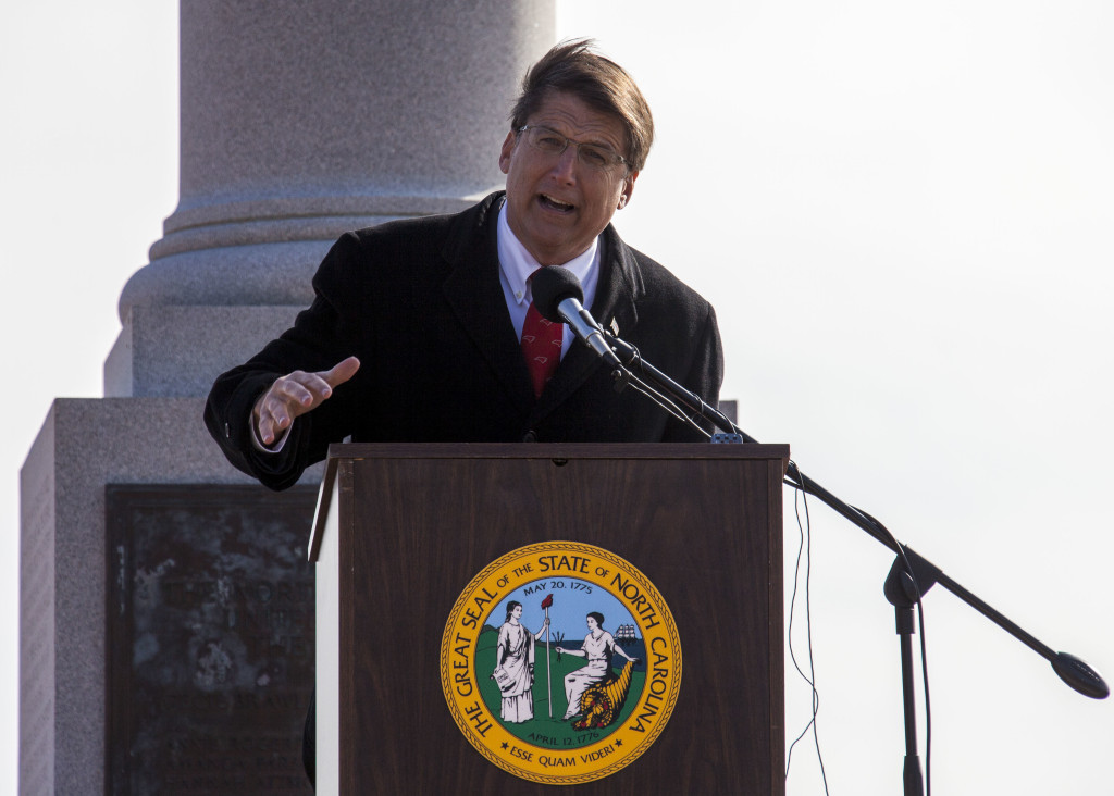 North Carolina Governor Pat McCrory, shown here in January 2015, is going to court to protect a law that the U.S. Department of Justice says violates transgender people's civil rights.