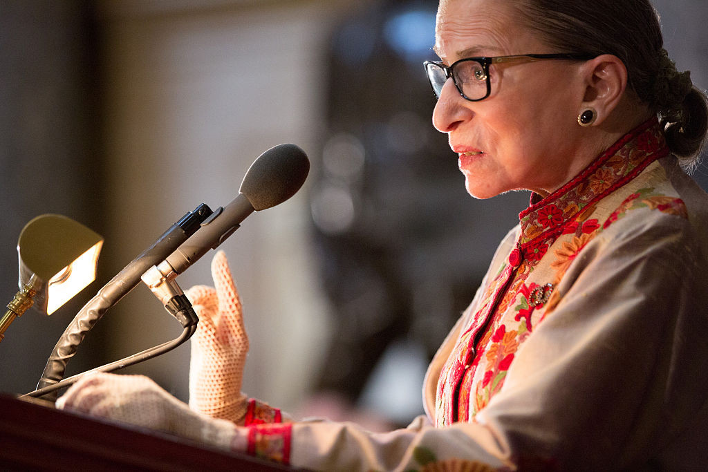 U.S. Supreme Court Justice Ruth Bader Ginsburg speaks March 18 at an annual Women's History Month reception in Washington, D.C.  