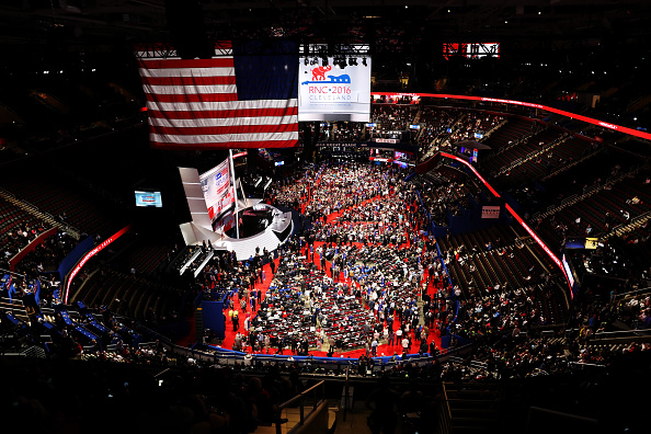 The first day of the Republican National Convention on July 18, 2016 at the Quicken Loans Arena in Cleveland, Ohio. An estimated 50,000 people are expected in Cleveland, including hundreds of protesters and members of the media.