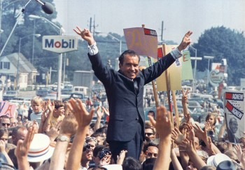 Richard Nixon at a 1968 Philadephia campaign rally.