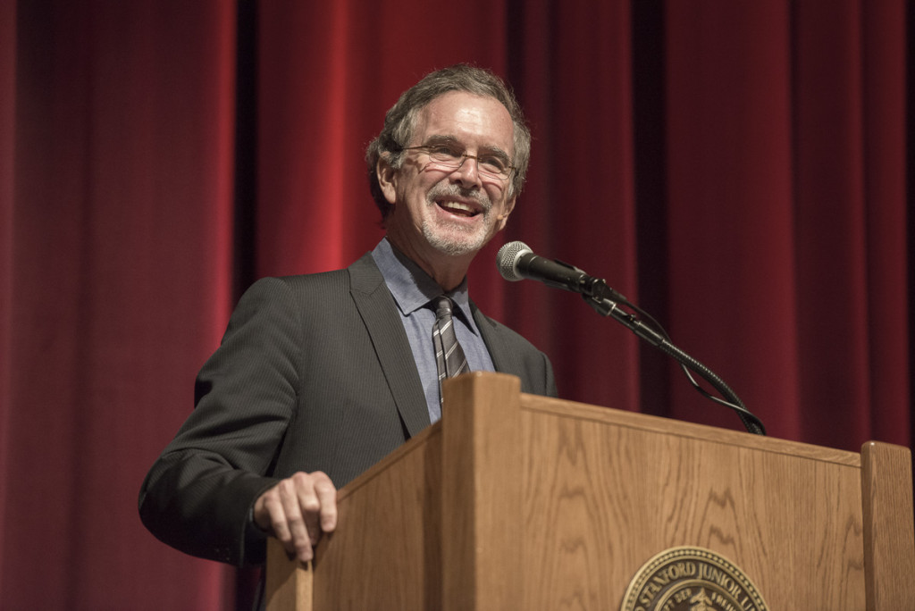Cartoonist Garry Trudeau speaks at Stanford University in 2014.