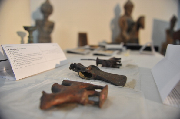 Antiquities—once looted from Afghanistan, now returned—are displayed in the Kabul Museum in Kabul on August 5, 2012.