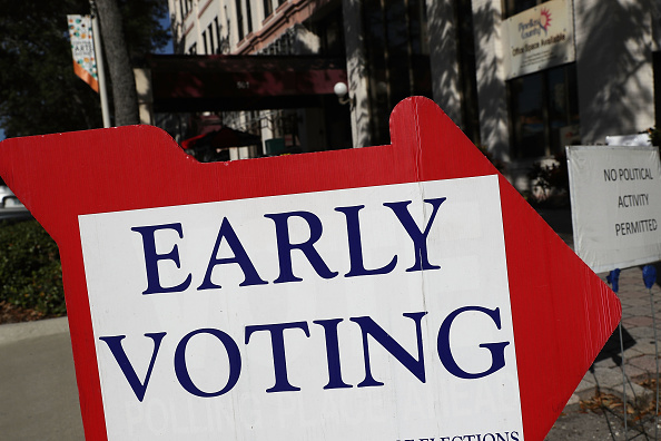 An early voting sign points voters to the polling station in St. Petersburg, Florida, on October 24, 2016.   