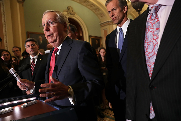 Senate Majority Leader Sen. Mitch McConnell (R-KY) speaks to members of the media during a news briefing Nov. 16 after the weekly Senate GOP policy luncheon at the Capitol in Washington, D.C.