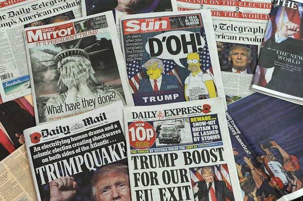 A selection of the front pages of the British national newspapers showing the reaction following Donald Trump's shock US presidential victory.
