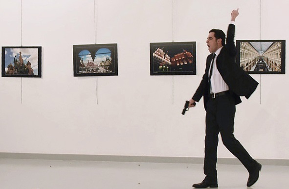 A picture taken on December 19, 2016 shows Mevlut Mert Altintas, the gunman who killed Russia's Ambassador to Turkey, in an attack during a public event in Ankara.