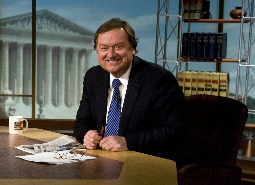 WASHINGTON - MARCH 30:  (FILE PHOTO) Moderator Tim Russert is seen on the set of "Meet the Press" during a taping in this file photo from March 30, 2008 in Washington, DC. Russert, collapsed and died June 13, 2008 while at work in Washington.  (Photo by Brendan Smialowski/Getty Images for Meet the Press)