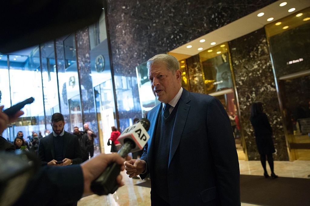 NEW YORK, NY - DECEMBER 5: Former Vice President Al Gore talks to the media after meeting with President-elect Donald Trump at Trump Tower on December 5, 2016 in New York City. Trump has been holding daily meetings at the luxury high rise that bears his name since his election in November. (Photo by Kevin Hagen/Getty Images)