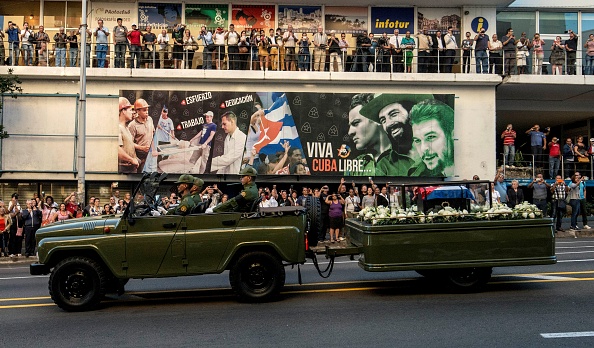 The urn with the ashes of Cuban leader Fidel Castro is seen in Havana starting a four-day journey across Cuba; it will make symbolic stops along the 590-mile trek that will end in the city of Santiago de Cuba over the weekend. 