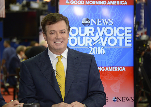 Paul Manafort  is one of three former Trump advisers who have been charged in Robert Mueller's Russian probe.  He is pictured here appearing on ABC News  during the 2016 Republican National Convention, when he was  Trump's campaign manager. 