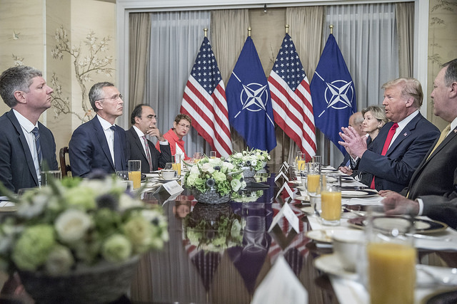 President Trump meets with NATO Secretary General Jens Stoltenberg in Brussels on July 11, 2018. 
