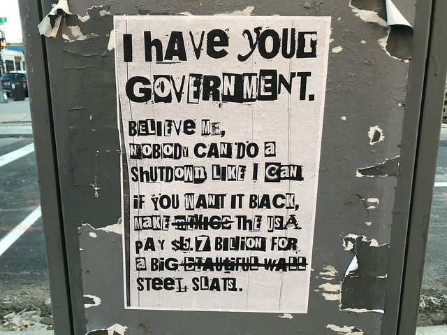 A satirical government shutdown ransom note spotted in Washington DC. 