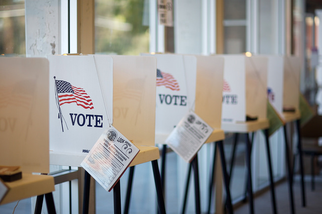 Voting booths in Hermosa Beach, CA. Investigators concluded that in the  2016 elections, voting systems in 18 states were targeted.
