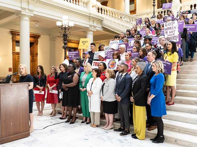 Sen. Kirsten Gillibrand visits the Georgia state capitol to protest a new restrictive abortion law.  