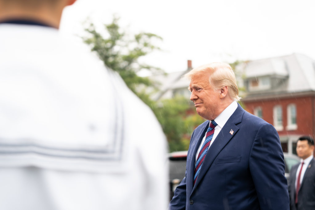 President Trump at an Armed Forces Welcome Ceremony as Army Gen. Mark A. Milley becomes the 20th Chairman of the Joint Chiefs of Staff, at Joint Base Myer – Henderson Hall, Va., Sept. 30, 2019.