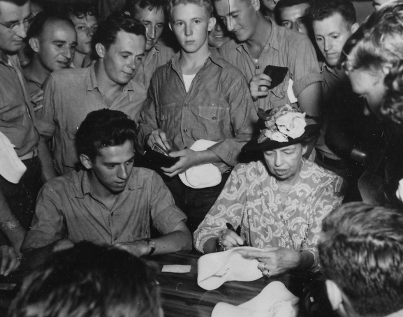 Eleanor Roosevelt visiting troops in the Pacific during World War II. New York Times op-ed columnist Gail Collins says the first lady had an "amazing middle age." 