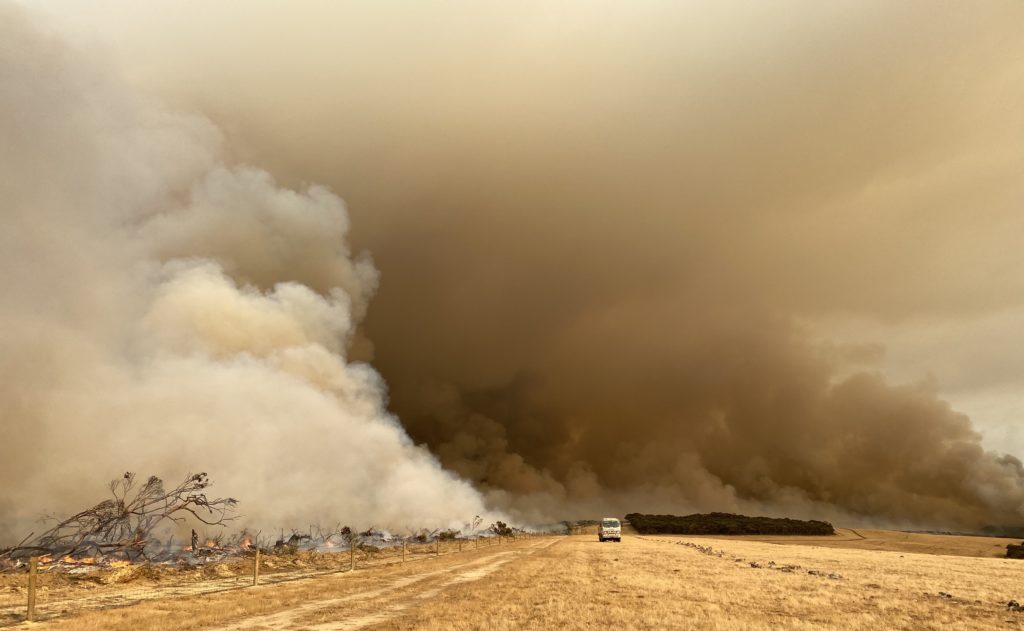 A fire burns on Kangaroo Island in southern Australia. The brush fires around the country have burned over 12.35 million acres of land,  with at least 24 people and millions of animals killed by the blazes.