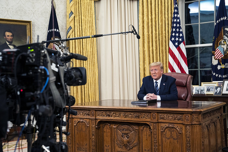 President Trump addresses the country from the Oval Office of the White House on Wednesday.