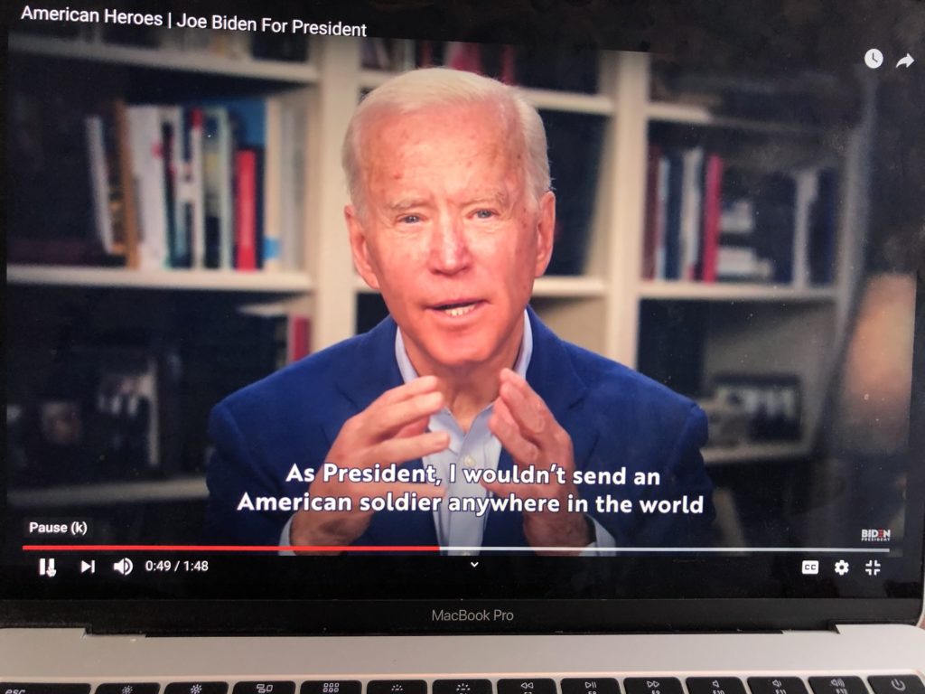 Democratic presidential candidate Joe Biden in a video released from his home on March 31. 
