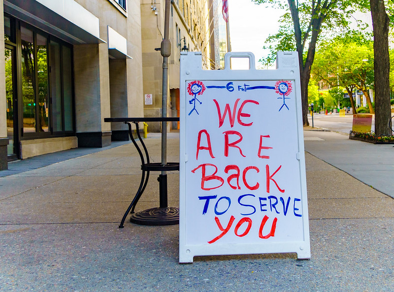 A sign in Washington, DC where Mayor Muriel Bowser announced reopening could begin next week. 
