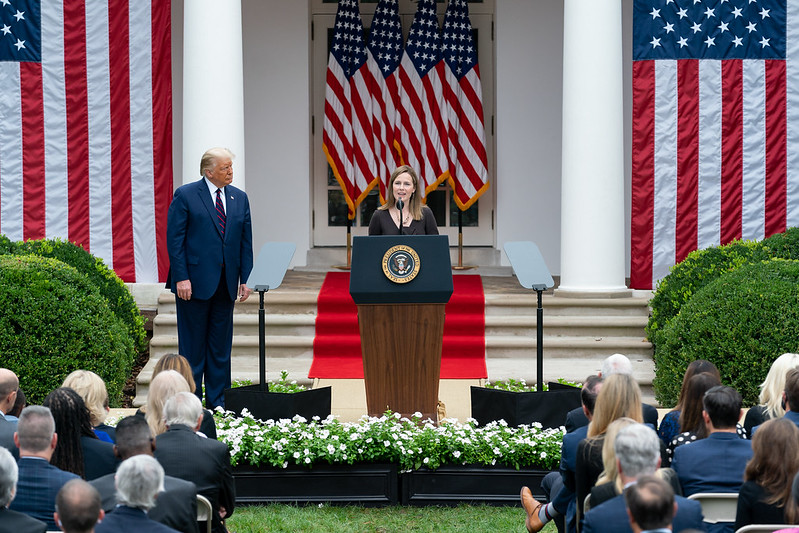 Judge Amy Coney Barrett delivers remarks after President Donald Trump announced her as his nominee for Associate Justice of U.S. Supreme Court.