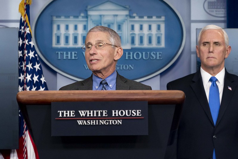 Dr. Anthony Fauci, director of the National Institute of Allergy and Infectious Diseases, and a member of the White House Coronavirus Task Force, delivers remarks last April. 