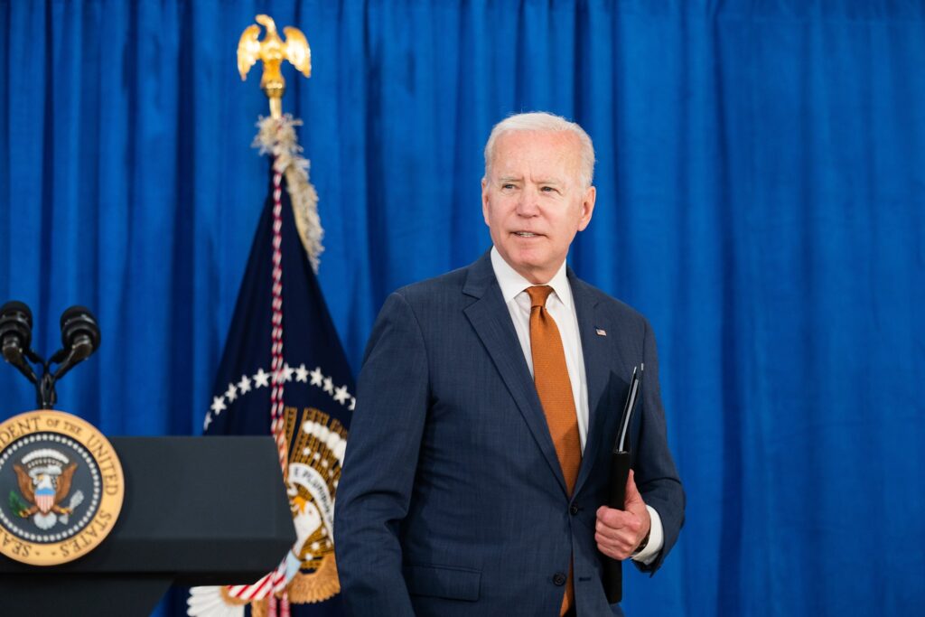 President Joe Biden leaves the podium on National Gun Awareness Day. Biden has pushed for a new gun control bill as part of an ambitious legislative agenda. 