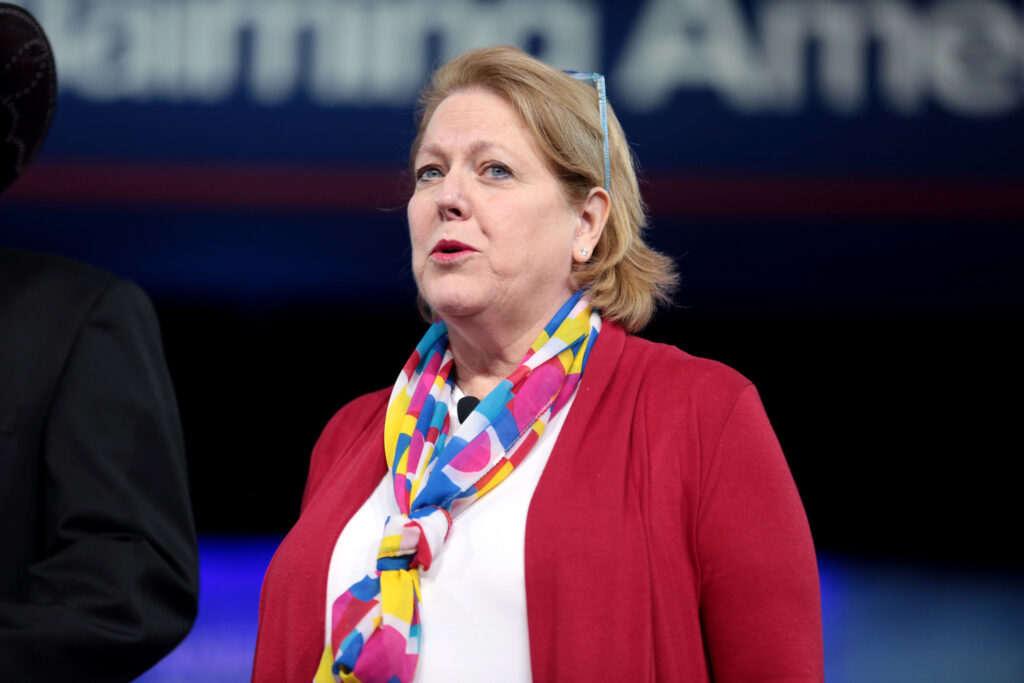 Ginni Thomas speaking at the 2017 Conservative Political Action Conference (CPAC) in National Harbor, Maryland.